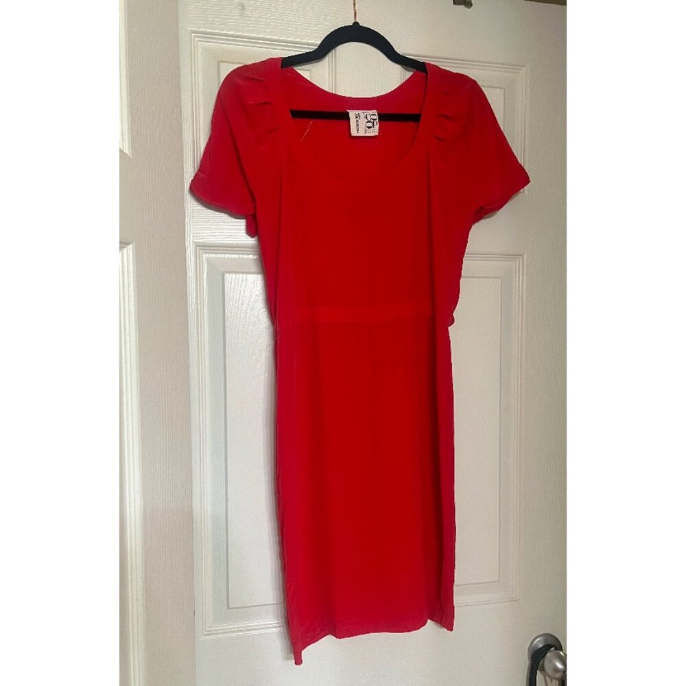 Barneys Co-Op Watermelon Red Silk Short Sleeve Scoop Dress